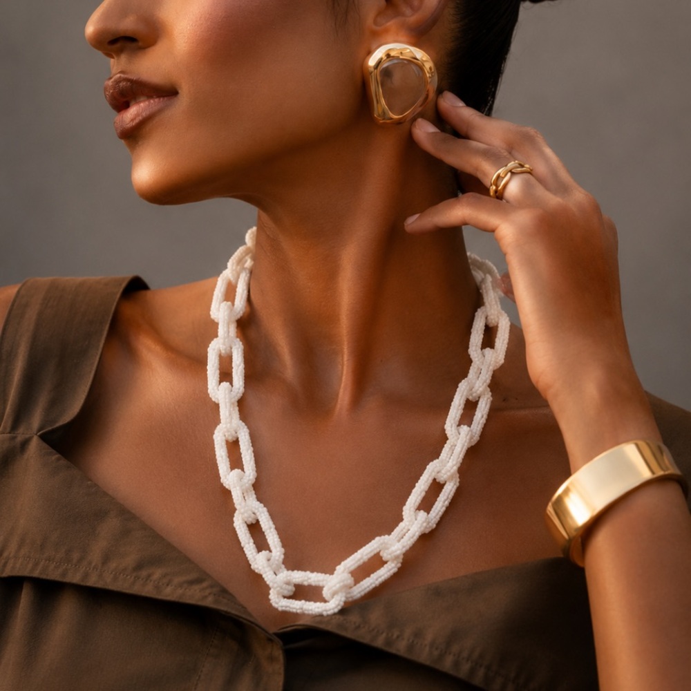 Therapy Seed Beaded Paperclip Chain Link Necklace 28" ✨🆕✨